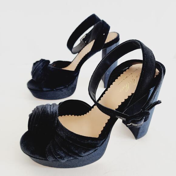 Antonio Melani Black Velvet Open Toe Platform Sandals Heels Rose Accent Size 9 - Picture 11 of 12